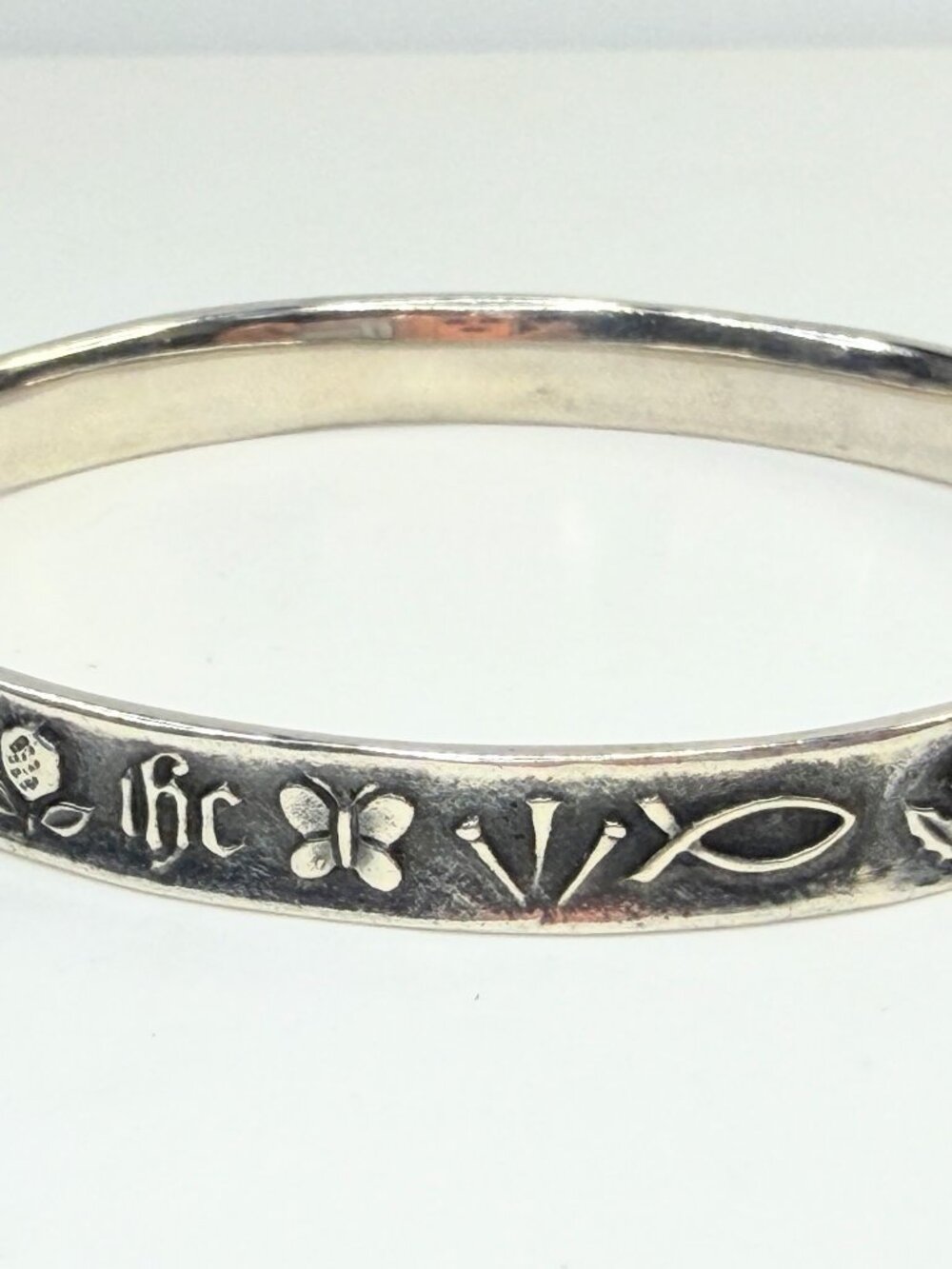 Vintage James Avery Retired Sterling Silver Christian Symbols Bangle JR1606